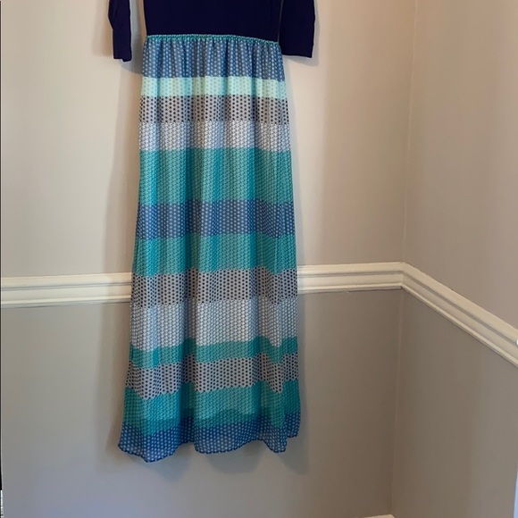 Navy Blue 3/4 Sleeve Maxi Dress - Picture 3 of 4